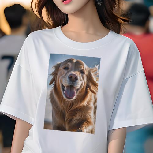 ゴールデンレトリバー Tシャツ レディース 犬ファン 半袖 春夏 犬柄 プリント カジュアル かわいい 人間用 個性派 ここだけのデザイン 面白 ゴールデンレトリバー