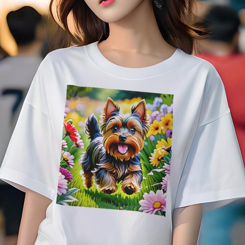ヨークシャーテリア Tシャツ レディース 犬ファン 半袖 春夏 犬柄 プリント カジュアル かわいい 人間用 個性派 ここだけのデザイン 面白 花 ヨークシャーテリア 草原 春 自然 ヨークシャーテリア Tシャツ レディース 犬ファン 半袖 春夏 犬柄 プリント カジュアル かわいい 人間用 個性派 ここだけのデザイン 面白 花 ヨークシャーテリア 草原 春 自然
