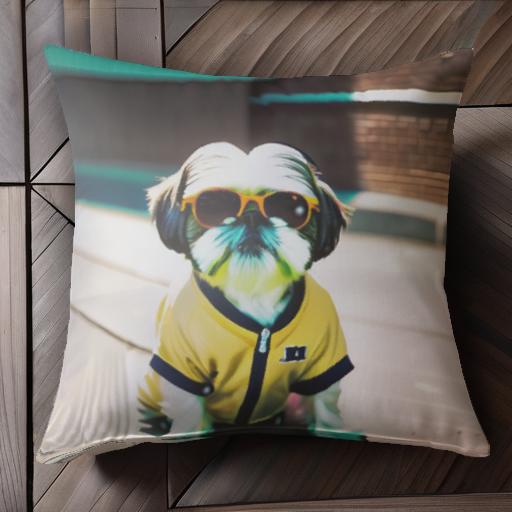 サングラス シーズー シャツ クッションカバー 45×45cm アニマル柄 おしゃれ 可愛い クッション本体付..