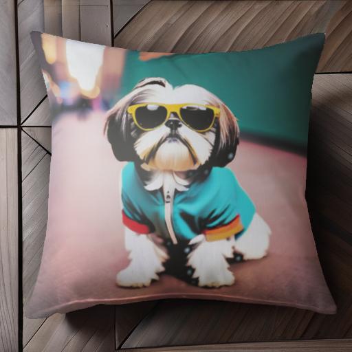 サングラス シーズー 服 クッションカバー 45×45cm アニマル柄 おしゃれ 可愛い クッション本体付き 正方形 犬ファン