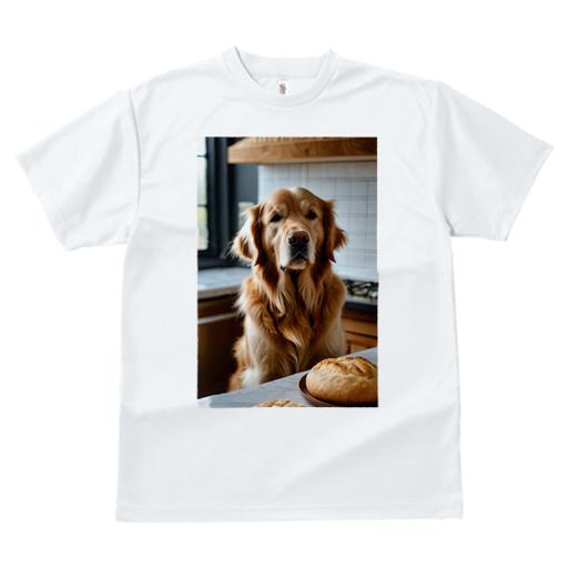 ゴールデンレトリバー Tシャツ レディース 犬ファン 半袖 春夏 犬柄 プリント カジュアル かわいい 人間用 個性派 ここだけのデザイン 面白 パン ゴールデンレトリバー キッチン