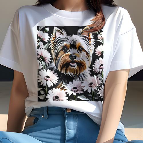 ヨークシャーテリア Tシャツ レディース 犬ファン 半袖 春夏 犬柄 プリント カジュアル かわいい 人間用 個性派 ここだけのデザイン 面白 花 ヨークシャーテリア デージー ヨークシャーテリア Tシャツ レディース 犬ファン 半袖 春夏 犬柄 プリント カジュアル かわいい 人間用 個性派 ここだけのデザイン 面白 花 ヨークシャーテリア デージー