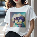 シーズー Tシャツ レディース 犬ファン 半袖 春夏 犬柄 プリント カジュアル かわいい 人間用 個性派 ここだけのデザイン 面白 サングラス シーズー 服(4)