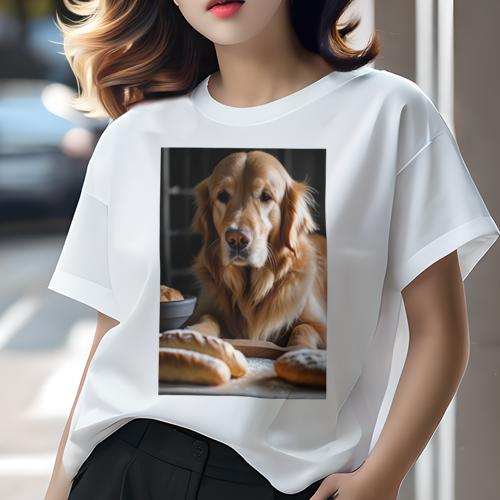 ゴールデンレトリバー Tシャツ レディース 犬ファン 半袖 春夏 犬柄 プリント カジュアル かわいい 人間用 個性派 ここだけのデザイン 面白 パン ゴールデンレトリバー ボウル 木