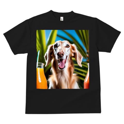 サルーキ Tシャツ レディース 犬ファン 半袖 春夏 犬柄 プリント カジュアル かわいい 人間用 個性派 ここだけのデザイン 面白 ジュース サルーキ トロピカル