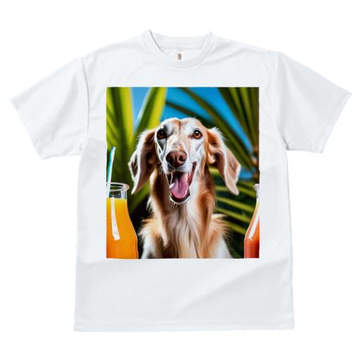 サルーキ Tシャツ レディース 犬ファン 半袖 春夏 犬柄 プリント カジュアル かわいい 人間用 個性派 ここだけのデザイン 面白 ジュース サルーキ トロピカル