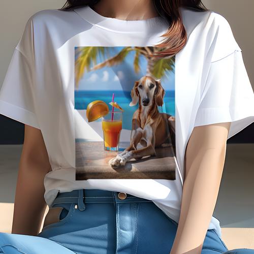 サルーキ Tシャツ レディース 犬ファン 半袖 春夏 犬柄 プリント カジュアル かわいい 人間用 個性派 ここだけのデザイン 面白 オレンジジュース サルーキ 海 ヤシの木 サルーキ Tシャツ レディース 犬ファン 半袖 春夏 犬柄 プリント カジュアル かわいい 人間用 個性派 ここだけのデザイン 面白 オレンジジュース サルーキ 海 ヤシの木