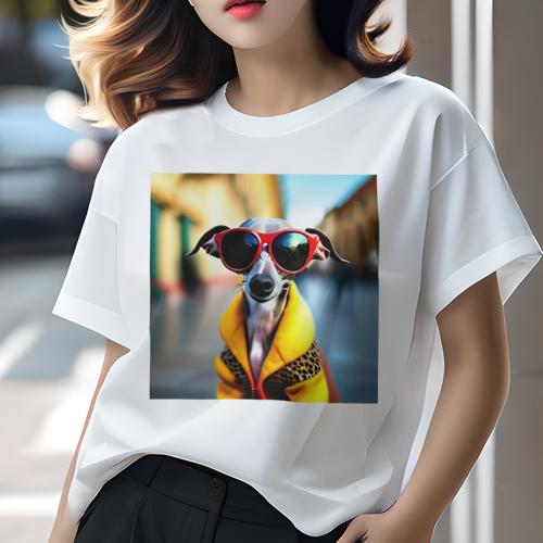 イタリアングレーハウンド Tシャツ レディース 犬ファン 半袖 春夏 犬柄 プリント カジュアル かわいい 人間用 個性派 ここだけのデザイン 面白 サングラス イタリアングレーハウンド ジャケット