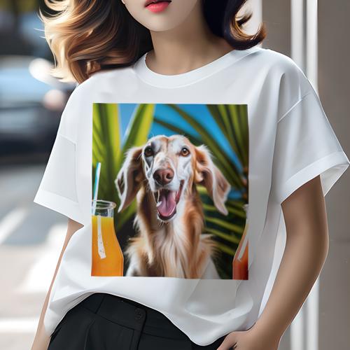 サルーキ Tシャツ レディース 犬ファン 半袖 春夏 犬柄 プリント カジュアル かわいい 人間用 個性派 ここだけのデザイン 面白 ジュース サルーキ トロピカル サルーキ Tシャツ レディース 犬ファン 半袖 春夏 犬柄 プリント カジュアル かわいい 人間用 個性派 ここだけのデザイン 面白 ジュース サルーキ トロピカル