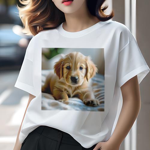 ゴールデンレトリバー Tシャツ レディース 犬ファン 半袖 春夏 犬柄 プリント カジュアル かわいい 人間用 個性派 ここだけのデザイン 面白 かわいい ゴールデンレトリバー 子犬 ペット 動物