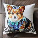 リボン コーギー 服 クッションカバー 45×45cm アニマル柄 おしゃれ 可愛い クッション本体付き 正方形 犬ファン
