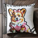 リボン コーギー ギンガムチェック ワンピース クッションカバー 45×45cm アニマル柄 おしゃれ 可愛い クッション本体付き 正方形 犬ファン