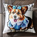 リボン コーギー ワンピース クッションカバー 45×45cm アニマル柄 おしゃれ 可愛い クッション本体付き 正方形 犬ファン