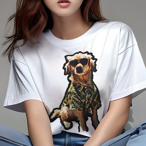 ゴールデンレトリバー Tシャツ レディース 犬ファン 半袖 春夏 犬柄 プリント カジュアル かわいい 人間用 個性派 ここだけのデザイン 面白 アロハシャツ ゴールデンレトリバー サングラス