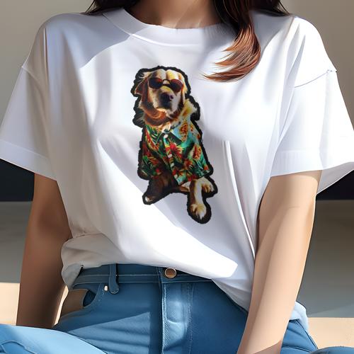 ゴールデンレトリバー Tシャツ レディース 犬ファン 半袖 春夏 犬柄 プリント カジュアル かわいい 人間用 個性派 ここだけのデザイン 面白 アロハシャツ ゴールデンレトリバー サングラス