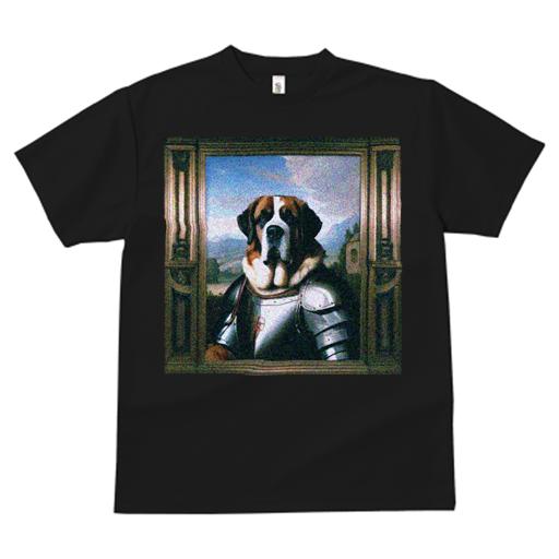 セントバーナード Tシャツ レディース 犬ファン 半袖 春夏 犬柄 プリント カジュアル かわいい 人間用 個性派 ここだけのデザイン 面白 騎士 セントバーナード 鎧 絵画 風景