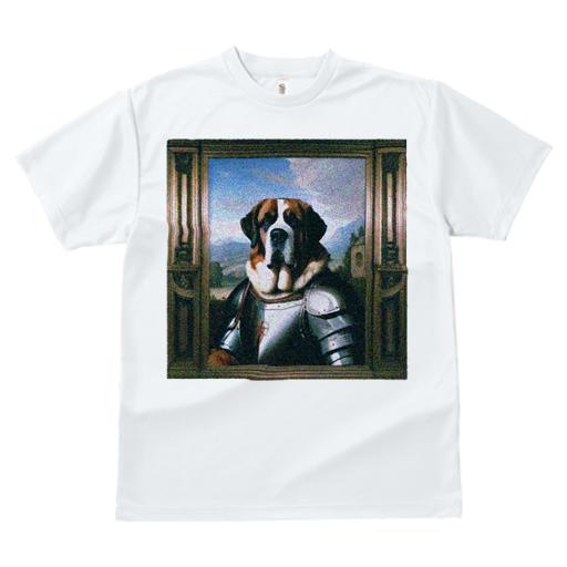 セントバーナード Tシャツ レディース 犬ファン 半袖 春夏 犬柄 プリント カジュアル かわいい 人間用 個性派 ここだけのデザイン 面白 騎士 セントバーナード 鎧 絵画 風景
