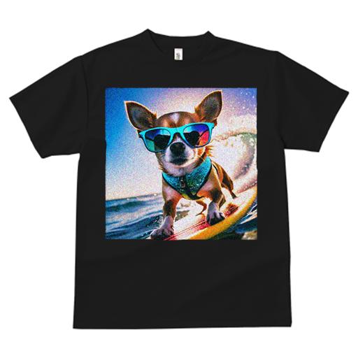 チワワ Tシャツ レディース 犬ファン 半袖 春夏 犬柄 プリント カジュアル かわいい 人間用 個性派 ここだけのデザイン 面白 サングラス チワワ サーフィン 海 波