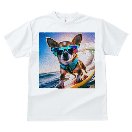 チワワ Tシャツ レディース 犬ファン 半袖 春夏 犬柄 プリント カジュアル かわいい 人間用 個性派 ここだけのデザイン 面白 サングラス チワワ サーフィン 海 波
