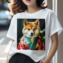 柴犬 Tシャツ レディース 犬ファン 半袖 春夏 犬柄 プリント カジュアル かわいい 人間用 個性派 ここだけのデザイン 面白 着物 柴犬 和柄 花柄(4)