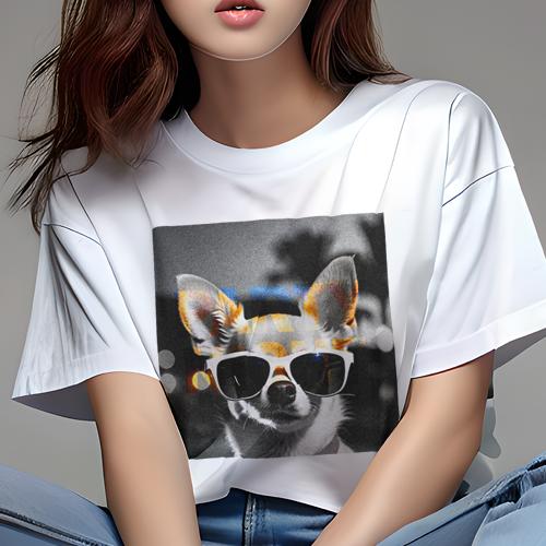チワワ Tシャツ レディース 犬ファン 半袖 春夏 犬柄 プリント カジュアル かわいい 人間用 個性派 ここだけのデザイン 面白 サングラス チワワ