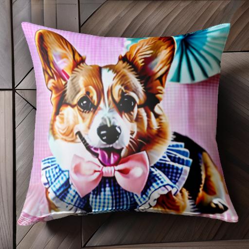 蝶ネクタイ コーギー チェック柄 クッションカバー 45×45cm アニマル柄 おしゃれ 可愛い クッション本体付き 正方形 犬ファン