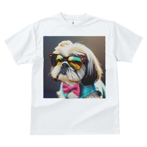 シーズー Tシャツ レディース 犬ファン 半袖 春夏 犬柄 プリント カジュアル かわいい 人間用 個性派 ここだけのデザイン 面白 サングラス シーズー 蝶ネクタイ 服