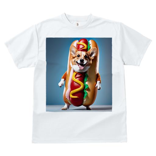 コーギー Tシャツ レディース 犬ファン 半袖 春夏 犬柄 プリント カジュアル かわいい 人間用 個性派 ここだけのデザイン 面白 ホットドッグ コーギー ソーセージ ケチャップ マスタード