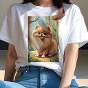 ポメラニアン Tシャツ レディース 犬ファン 半袖 春夏 犬柄 プリント カジュアル かわいい 人間用 個性派 ここだけのデザイン 面白 森 ポメラニアン 木(4)