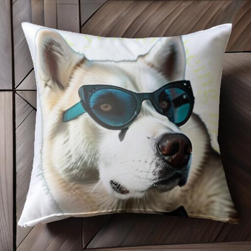 サングラス ハスキー 蝶ネクタイ クッションカバー 45×45cm アニマル柄 おしゃれ 可愛い クッション本..