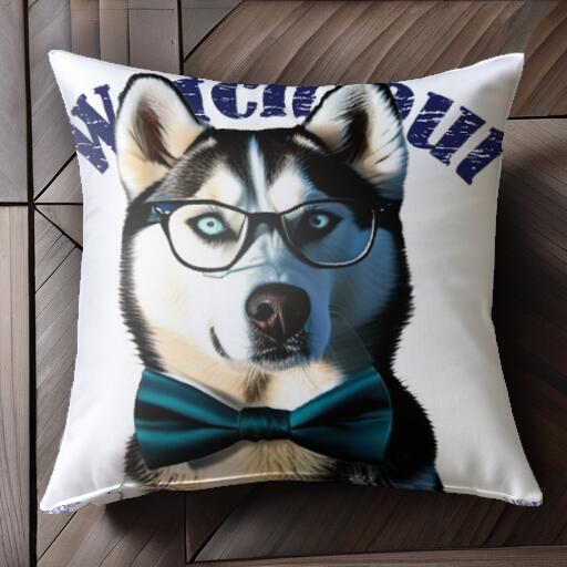 メガネ シベリアンハスキー 蝶ネクタイ クッションカバー 45×45cm アニマル柄 おしゃれ 可愛い クッション本体付き 正方形 犬ファン