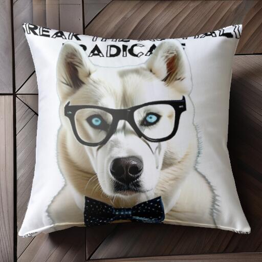 メガネ シベリアンハスキー 蝶ネクタイ クッションカバー 45×45cm アニマル柄 おしゃれ 可愛い クッション本体付き 正方形 犬ファン
