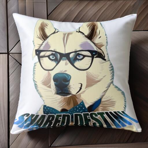 メガネ シベリアンハスキー 蝶ネクタイ クッションカバー 45×45cm アニマル柄 おしゃれ 可愛い クッション本体付き 正方形 犬ファン