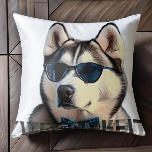 サングラス シベリアンハスキー 蝶ネクタイ クッションカバー 45×45cm アニマル柄 おしゃれ 可愛い クッション本体付き 正方形 犬ファン