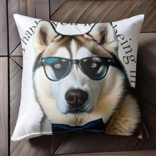 メガネ シベリアンハスキー 蝶ネクタイ クッションカバー 45×45cm アニマル柄 おしゃれ 可愛い クッション本体付き 正方形 犬ファン