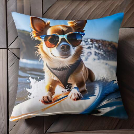 サングラス チワワ サーフィン 海 波 クッションカバー 45×45cm アニマル柄 おしゃれ 可愛い クッショ..