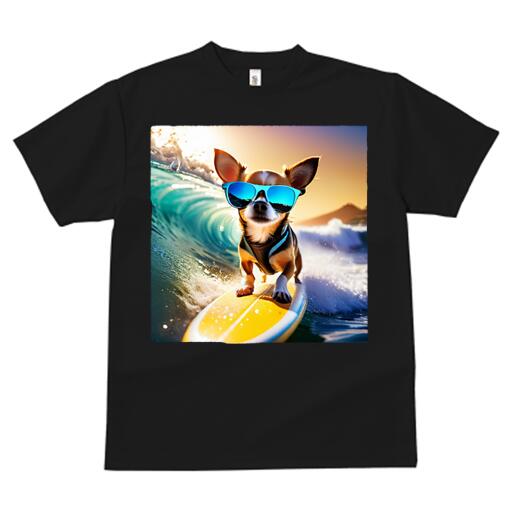 チワワ Tシャツ レディース 犬ファン 半袖 春夏 犬柄 プリント カジュアル かわいい 人間用 個性派 ここだけのデザイン 面白 サングラス チワワ サーフィン 波 海
