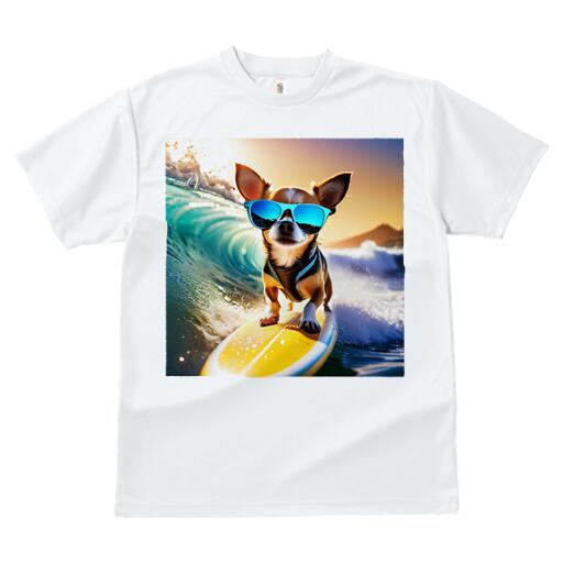 チワワ Tシャツ レディース 犬ファン 半袖 春夏 犬柄 プリント カジュアル かわいい 人間用 個性派 ここだけのデザイン 面白 サングラス チワワ サーフィン 波 海