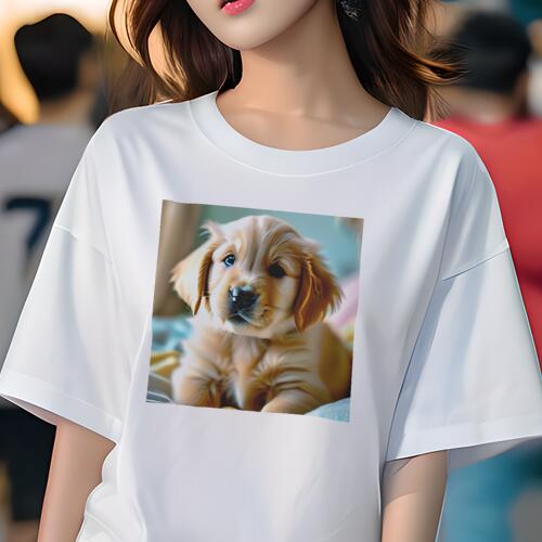 ゴールデンレトリバー Tシャツ レディース 犬ファン 半袖 春夏 犬柄 プリント カジュアル かわいい 人間用 個性派 ここだけのデザイン 面白 ゴールデンレトリバー