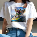 チワワ Tシャツ レディース 犬ファン 半袖 春夏 犬柄 プリント カジュアル かわいい 人間用 個性派 ここだけのデザイン 面白 サーフィン チワワ 海 夏 太陽