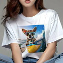 チワワ Tシャツ レディース 犬ファン 半袖 春夏 犬柄 プリント カジュアル かわいい 人間用 個性派 ここだけのデザイン 面白 サーフィン チワワ 海 波 サングラス