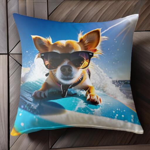 サングラス チワワ サーフィン 波 太陽 クッションカバー 45×45cm アニマル柄 おしゃれ 可愛い クッション本体付き 正方形 犬ファン サングラス チワワ サーフィン 波 太陽 クッションカバー 45×45cm アニマル柄 おしゃれ 可愛い クッション本体付き 正方形 犬ファン