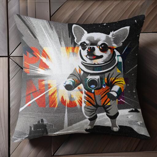 宇宙 チワワ 宇宙飛行士 月 クッションカバー 45×45cm アニマル柄 おしゃれ 可愛い クッション本体付き..