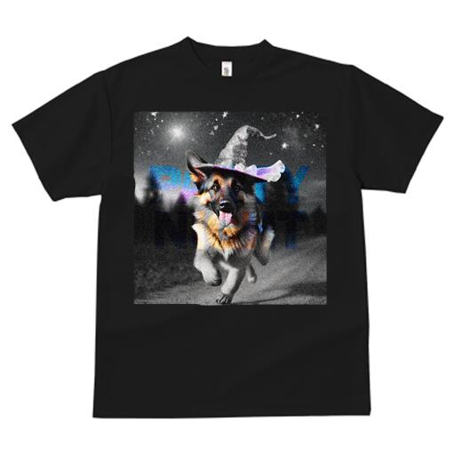 ジャーマンシェパード Tシャツ レディース 犬ファン 半袖 春夏 犬柄 プリント カジュアル かわいい 人間用 個性派 ここだけのデザイン 面白 ハロウィン ジャーマンシェパード 魔女の帽子 星