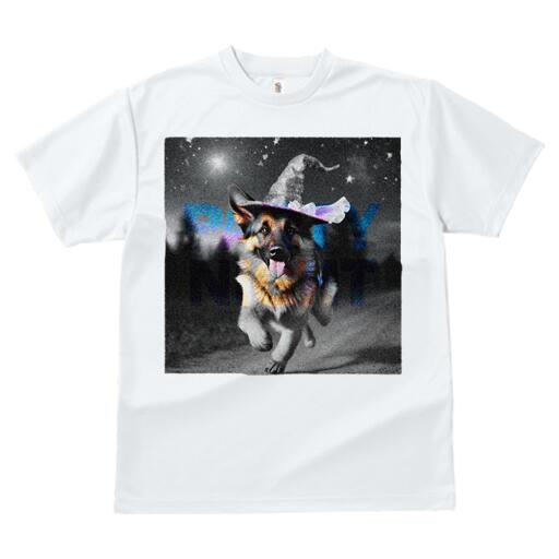 ジャーマンシェパード Tシャツ レディース 犬ファン 半袖 春夏 犬柄 プリント カジュアル かわいい 人間用 個性派 ここだけのデザイン 面白 ハロウィン ジャーマンシェパード 魔女の帽子 星