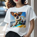チワワ Tシャツ レディース 犬ファン 半袖 春夏 犬柄 プリント カジュアル かわいい 人間用 個性派 ここだけのデザイン 面白 サングラス チワワ サーフィン 海 波(4)