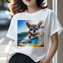 チワワ Tシャツ レディース 犬ファン 半袖 春夏 犬柄 プリント カジュアル かわいい 人間用 個性派 ここだけのデザイン 面白 サングラス チワワ サーフィン 波 海 ライフジャケット