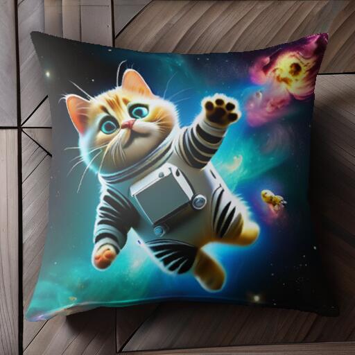 宇宙 猫 スペースキャット 宇宙服 星雲 クッションカバー 45×45cm アニマル柄 おしゃれ 可愛い クッション本体付き 正方形 犬ファン