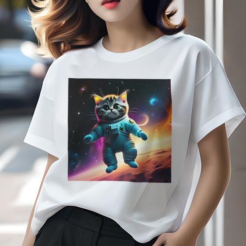 楽天フロントップ楽天市場店Tシャツ レディース 犬ファン 半袖 春夏 犬柄 プリント カジュアル かわいい 人間用 個性派 ここだけのデザイン 面白 宇宙飛行士 宇宙 星 惑星 スペーススーツ