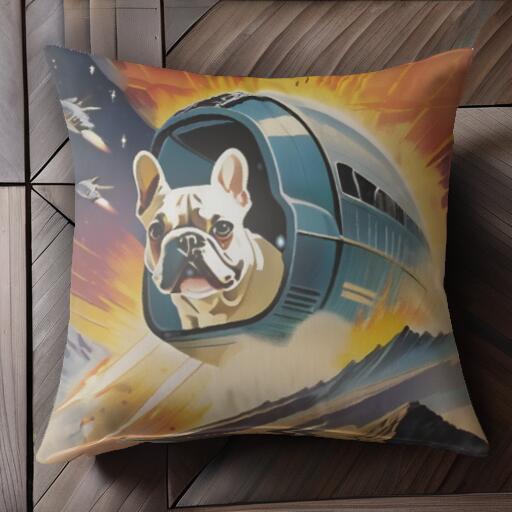 宇宙船 フレンチブルドッグ スペース 宇宙 ロケット クッションカバー 45×45cm アニマル柄 おしゃれ 可愛い クッション本體付き 正方形 犬ファン